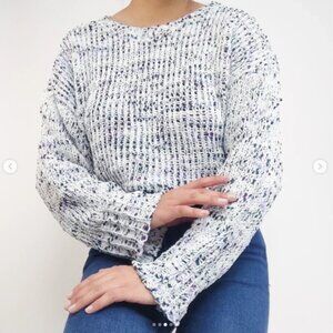 Cable & Gauge Knit Long Sleeve White Confetti Sweater 1X